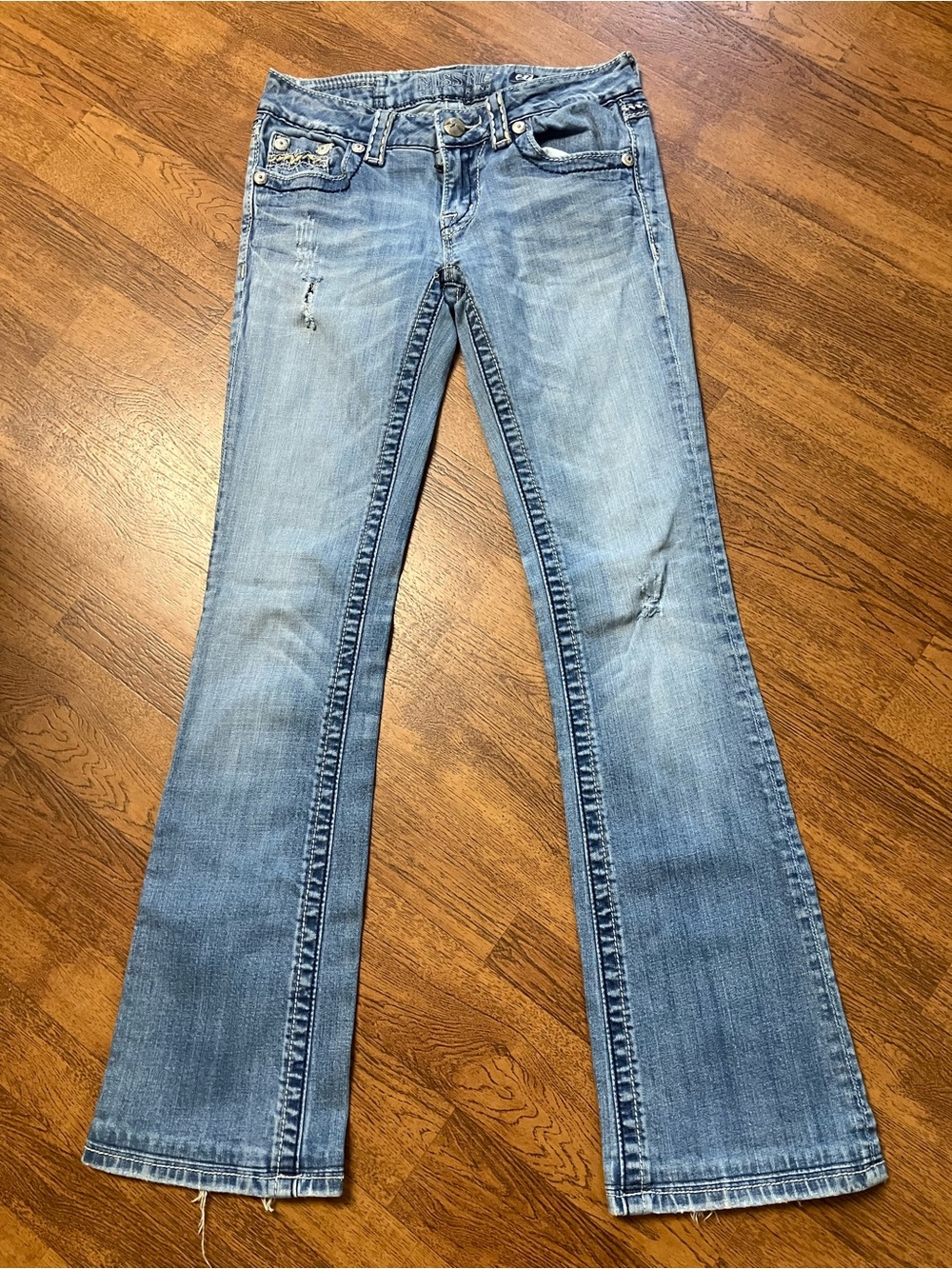 Miss Me Women’s Bootcut Distressed Blue Denim Jeans Size 27